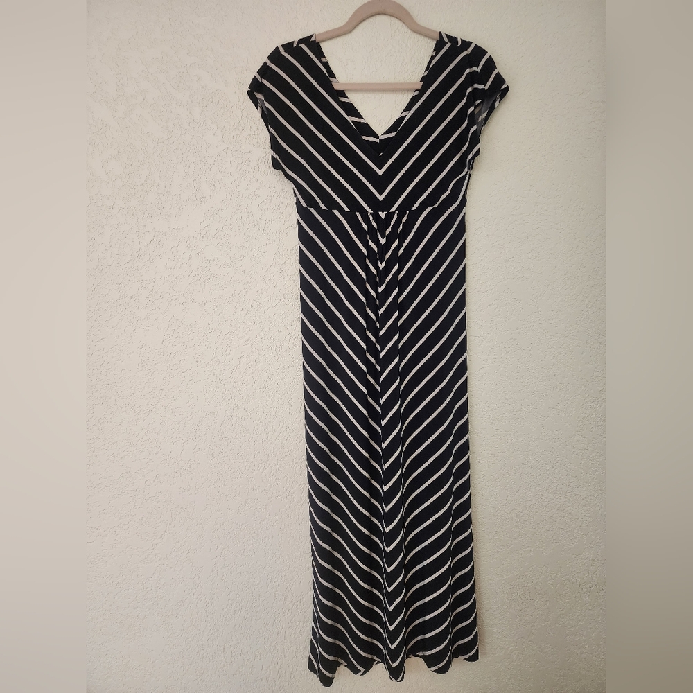 INC International Concepts Macy's PM Black White Petite Maxi Dress Stretch